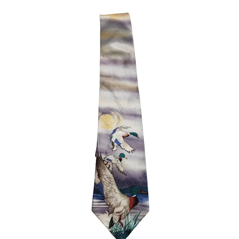 Field & Stream Mens Mallard Duck‎ Silk Tie OS Purple Multicolor